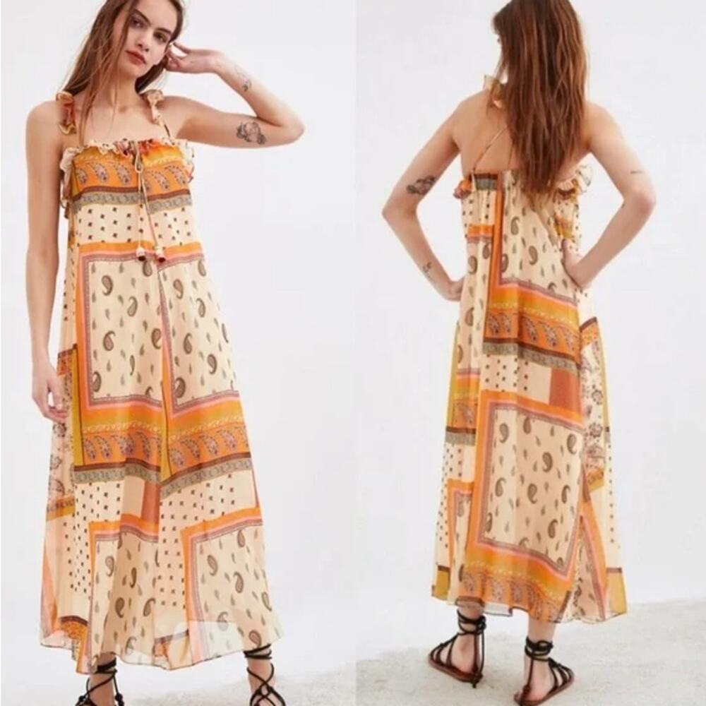 ZARA Patchwork Paisley Printed Maxi Dress Ruffle Criss-Cross, Bloggers Fav